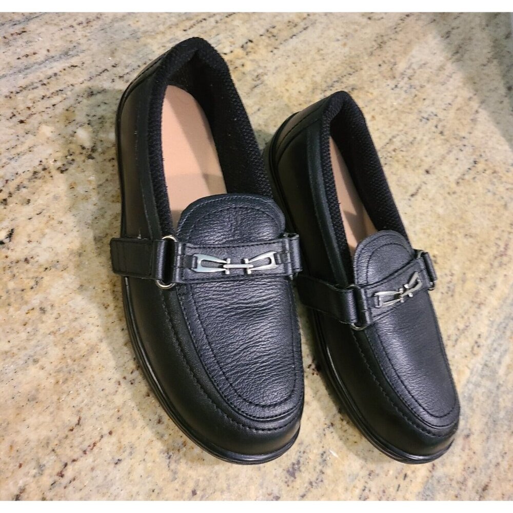 Black Leather Loafers for Women
